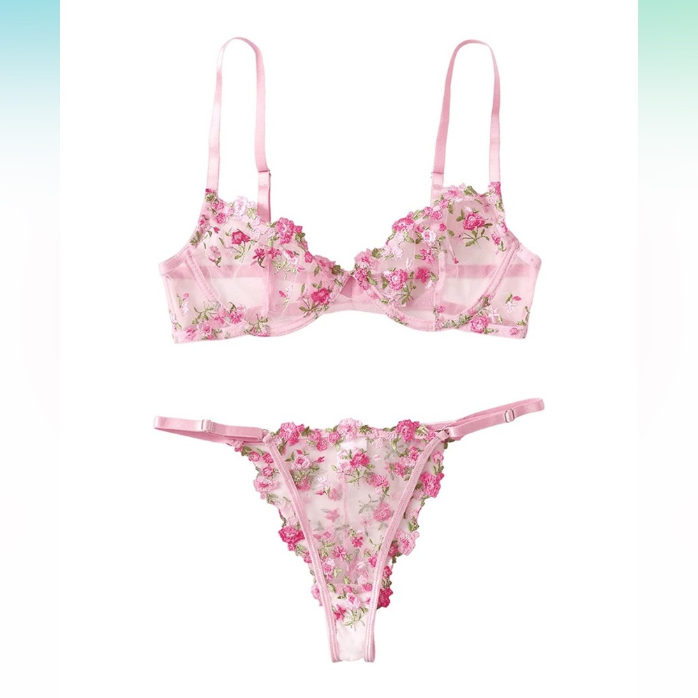 2 Piece Mesh Lace Bralette & Thong Set